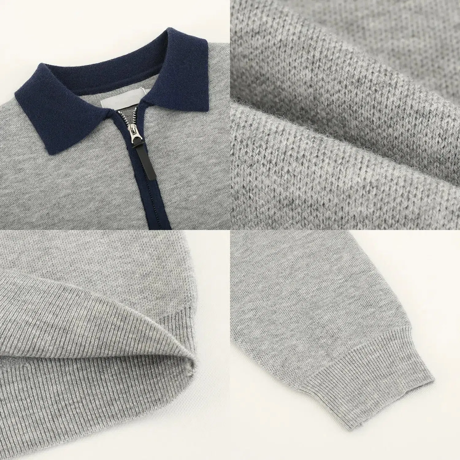 Contrast Color Zipper POLO Collar Sweater