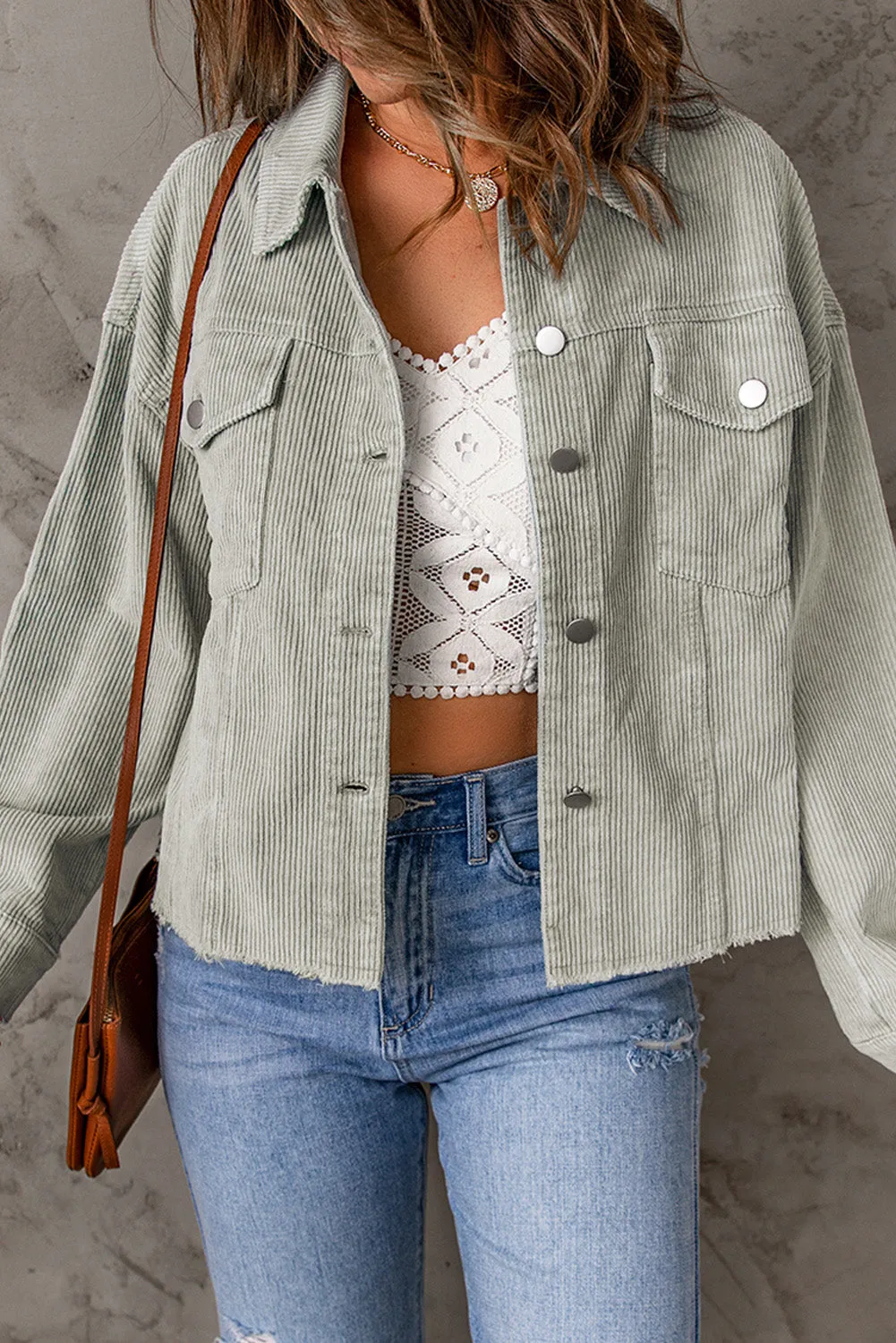 Corduroy Flap Pockets Cropped Jacket