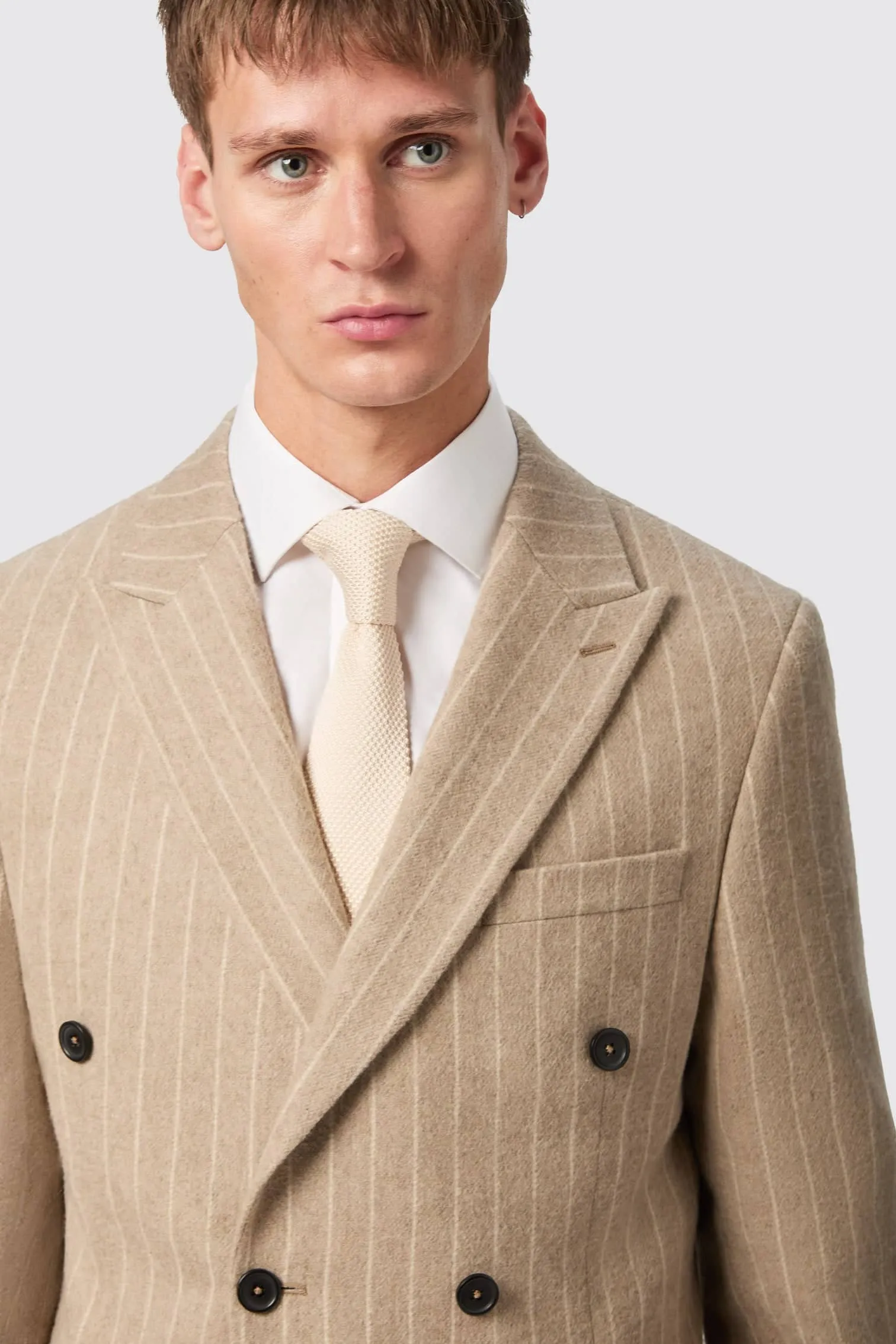 Cornwall Slim Fit Beige Pinstripe Double Breasted Jacket