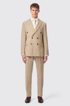 Cornwall Slim Fit Beige Pinstripe Double Breasted Suit