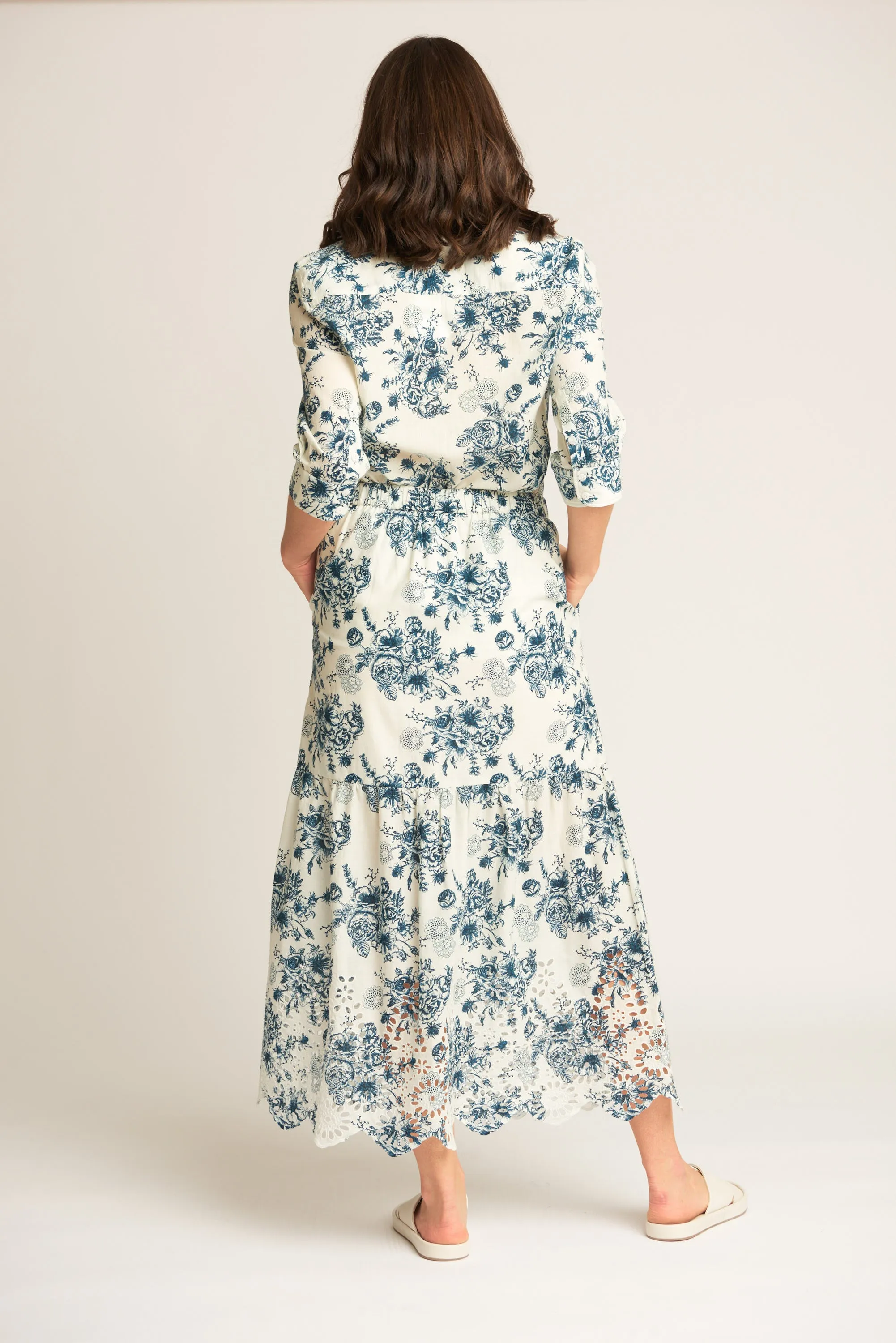 Cotton Floral Maxi Skirt with Embroidered Hem