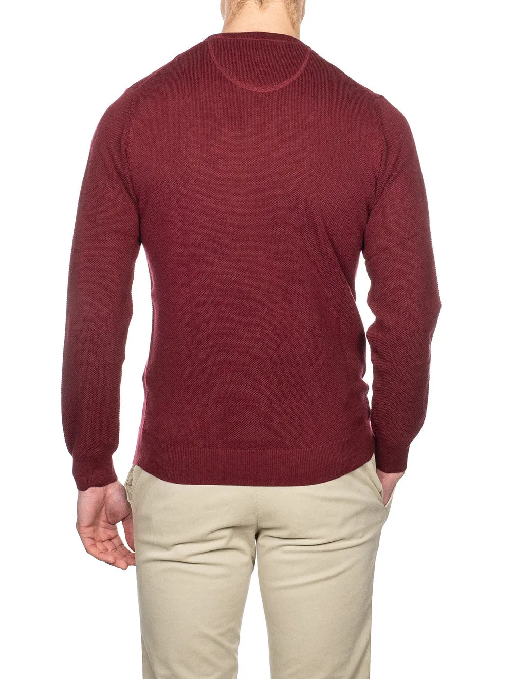 Cotton Piqué Crew Neck Sweater Cabernet Red