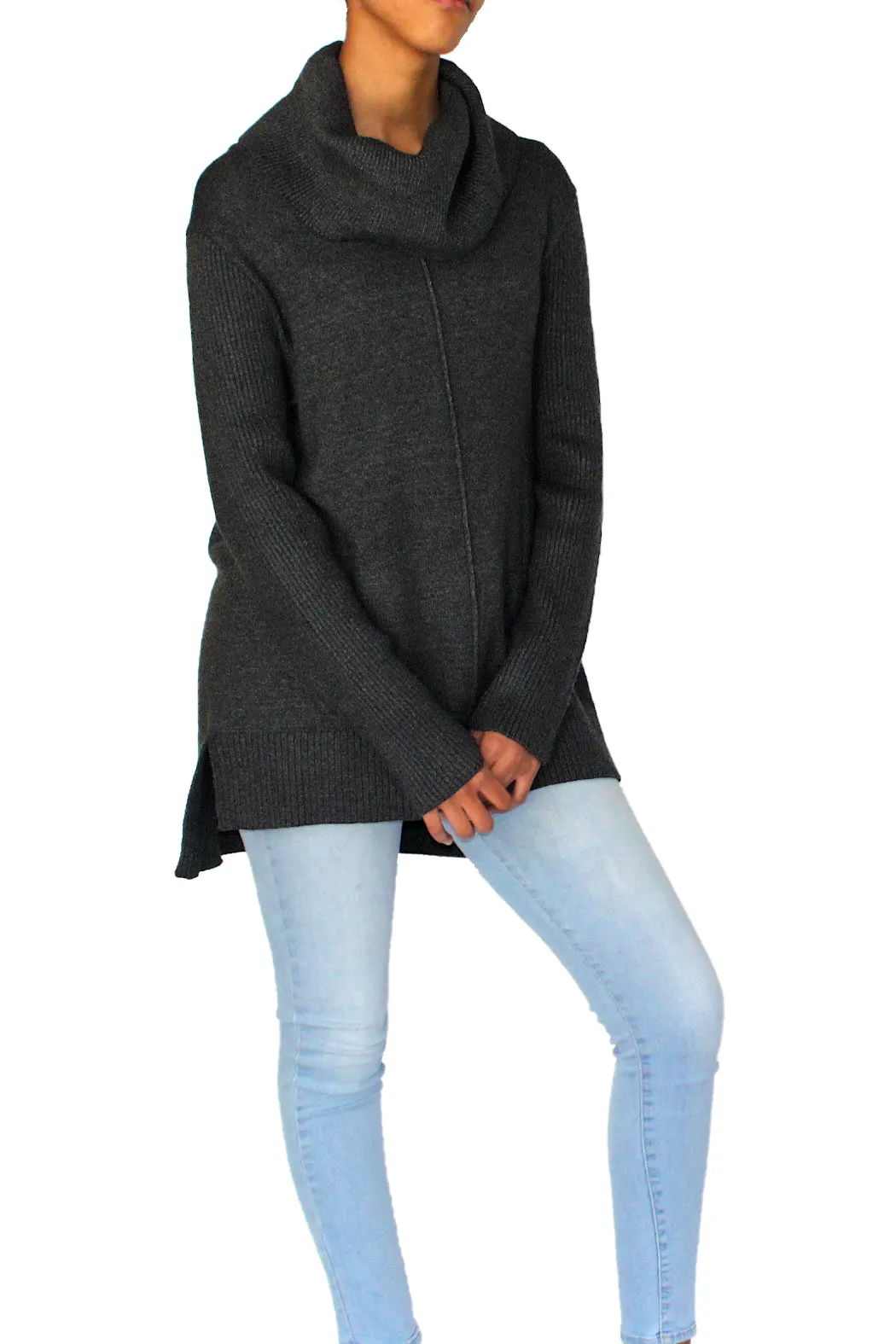 COWL NECK HI-LOW SWEATER