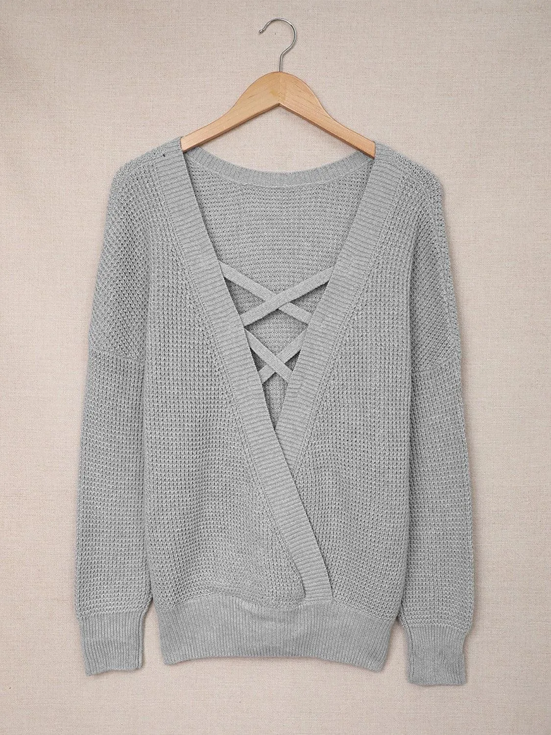 Crisscross Waffle-Knit Back Sweater