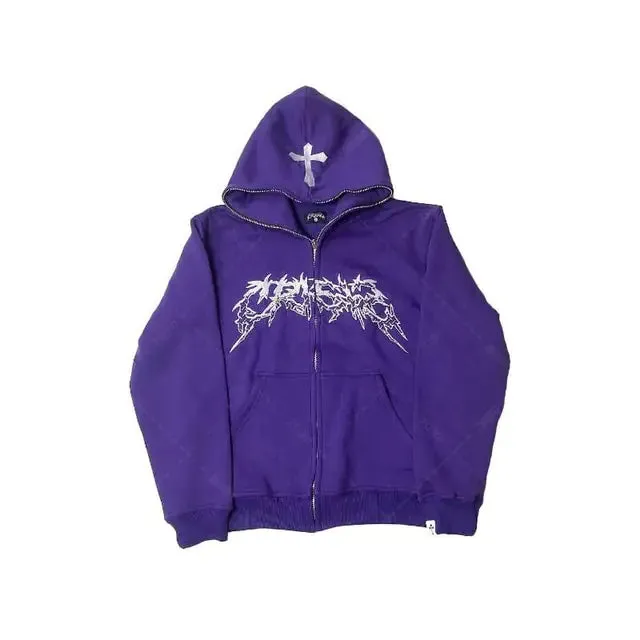 Cross Letter Printing Hooded Sweater