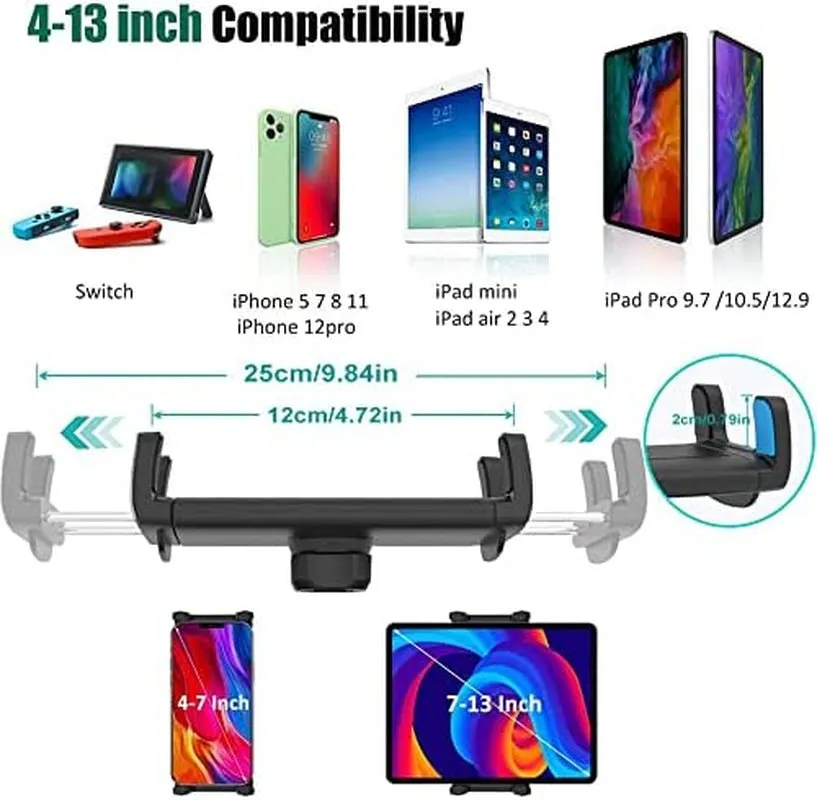 Cuxwill Tablet Mount Car Dashboard Holder for 4-13" Ipad Phone, Truck Dash Holder with Strong Suction Cup for for Ipad Pro 12.9 10.5 9.7, Ipad Air Mini, Samsung Galaxy Tab, Kindle Fire HD, Iphone