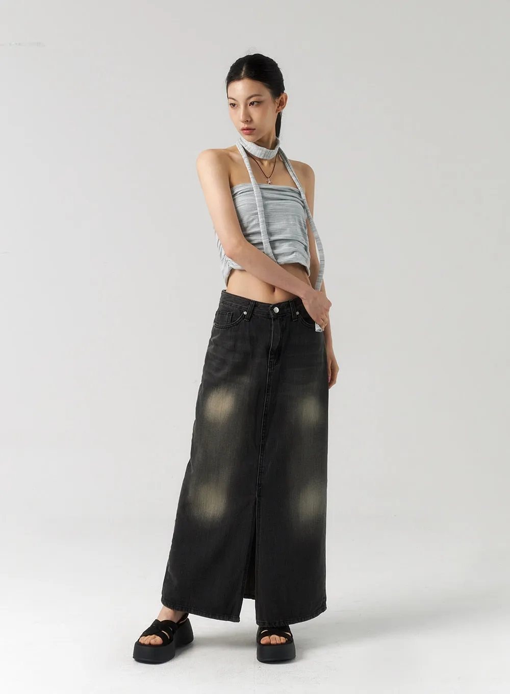 Dark Wash Denim Maxi Skirt CU321