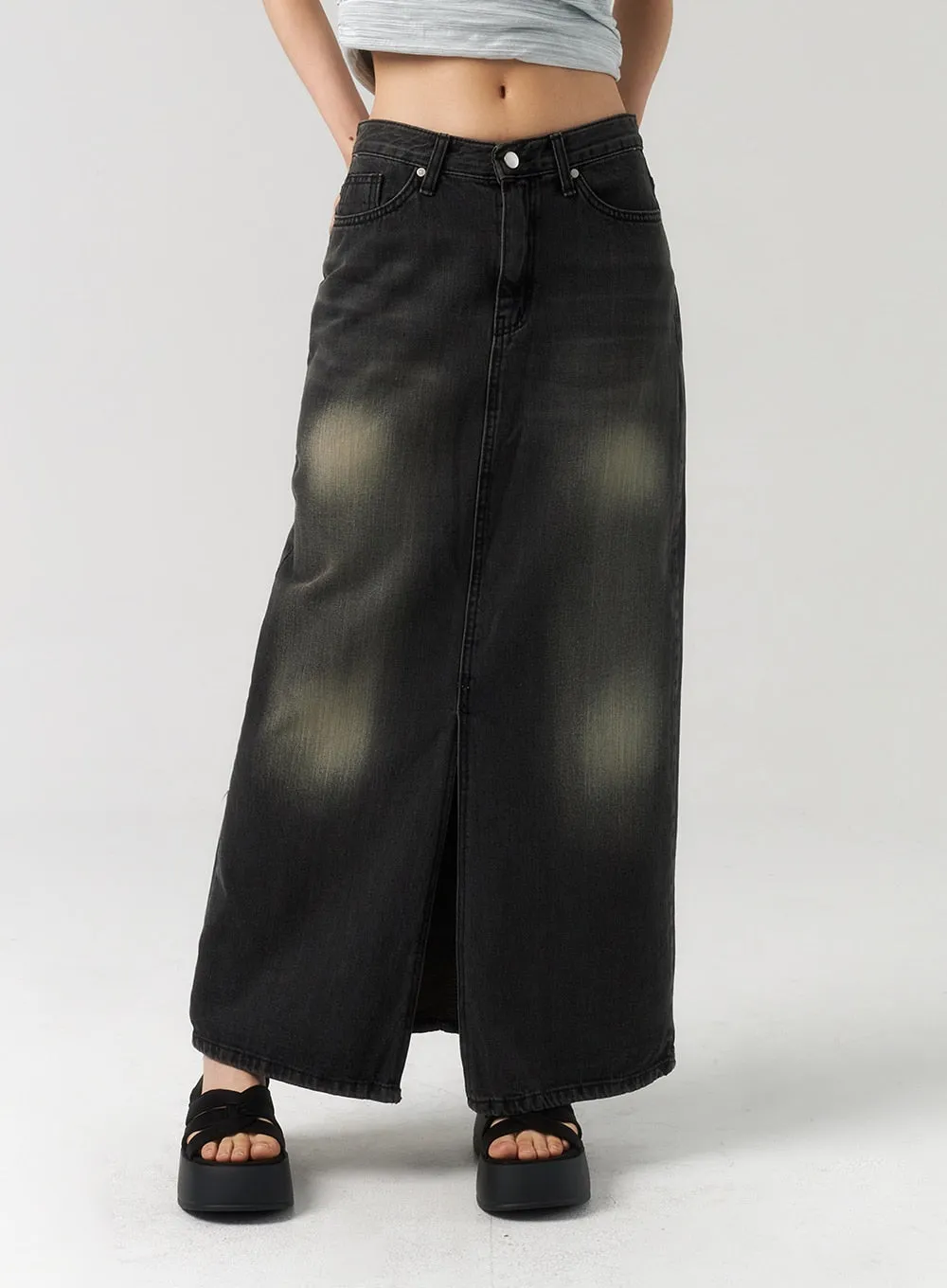 Dark Wash Denim Maxi Skirt CU321