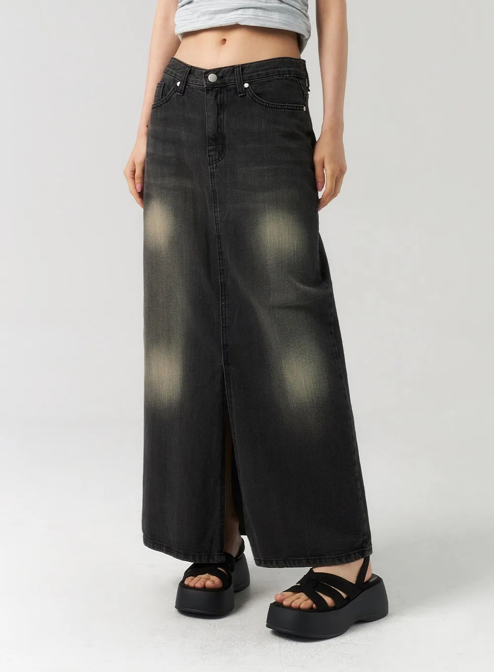 Dark Wash Denim Maxi Skirt CU321