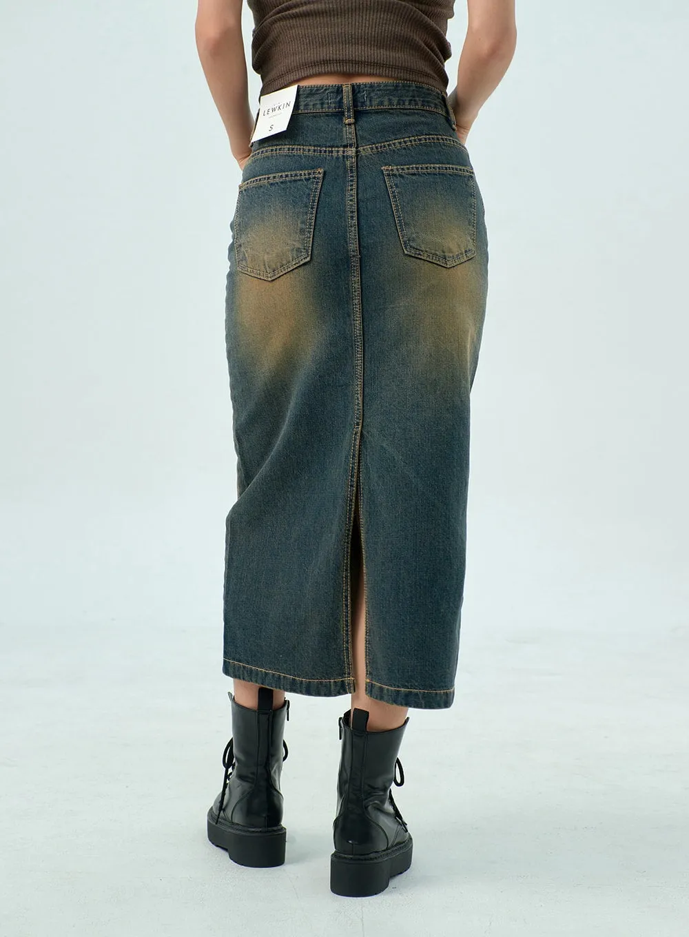 Dark Wash Denim Maxi Skirt CY325