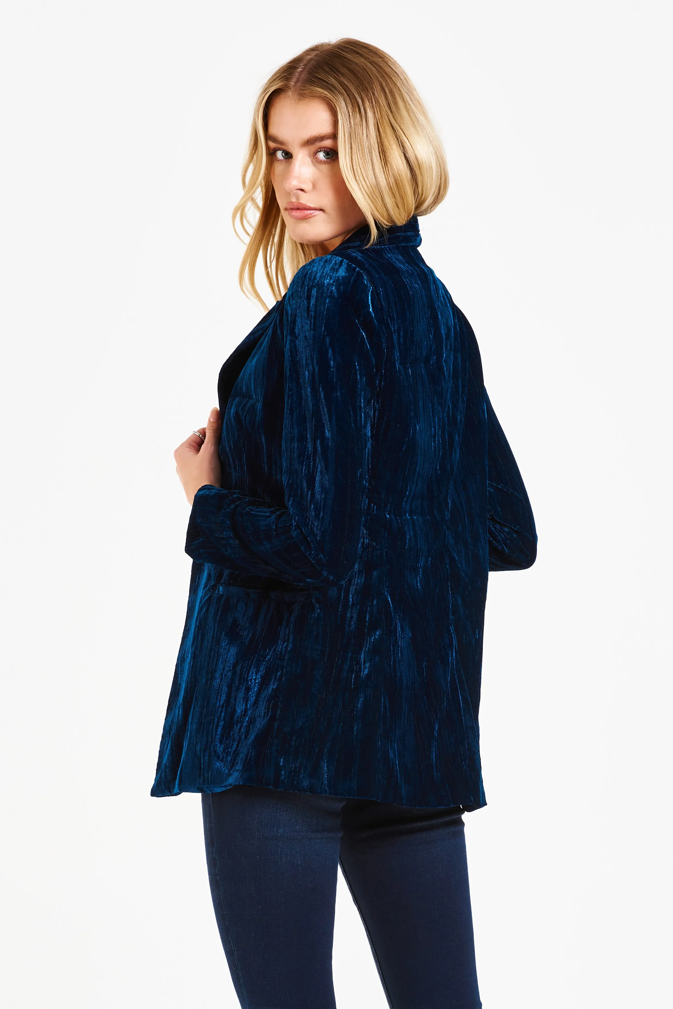 Dear John Wylie Crimped Velvet Blazer in Emerald Blue