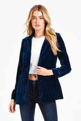 Dear John Wylie Crimped Velvet Blazer in Emerald Blue