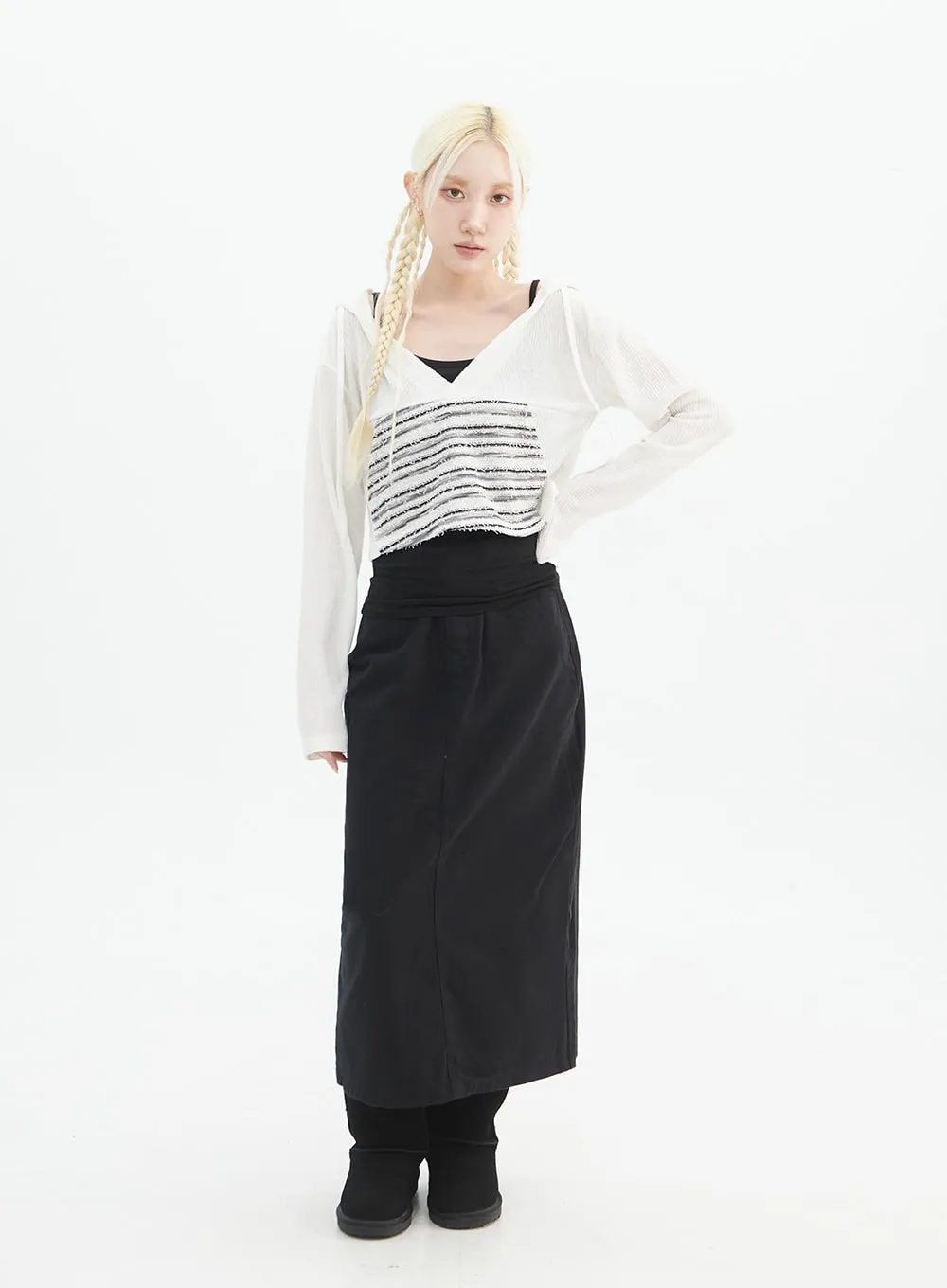 Denim Slit Maxi Skirt IN328