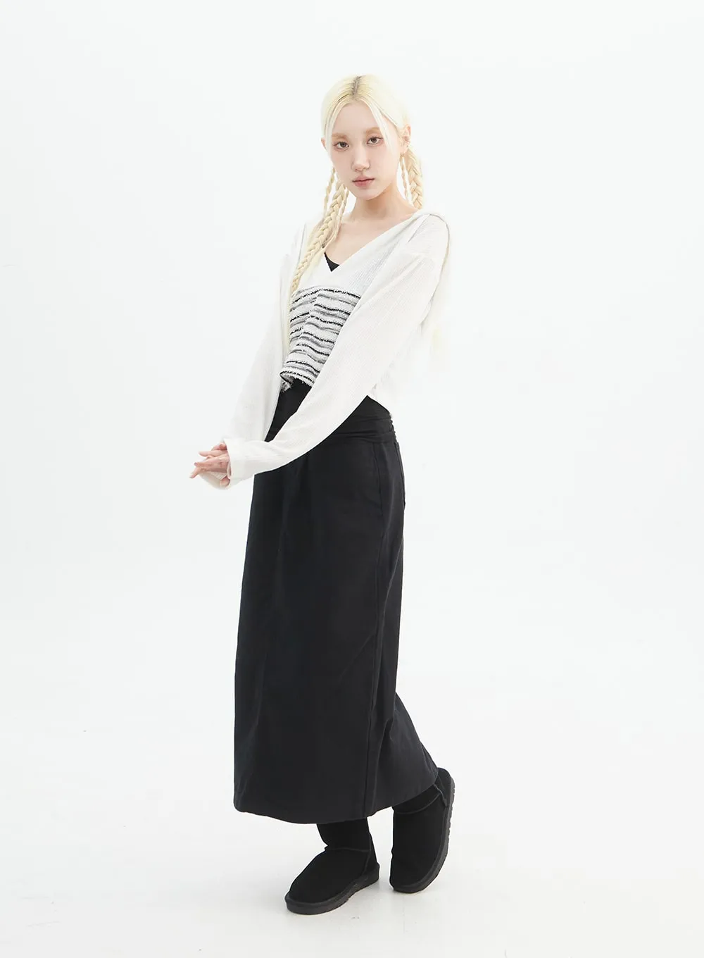 Denim Slit Maxi Skirt IN328