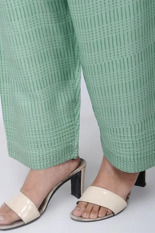 Dharan 'Printed Straight Pants' Green Block Printed Pants