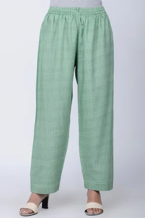 Dharan 'Printed Straight Pants' Green Block Printed Pants