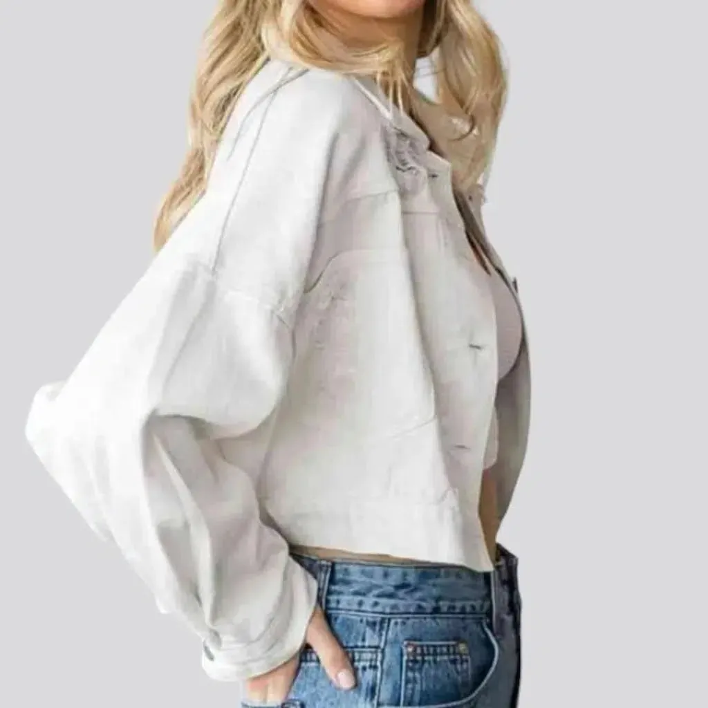 Distressed diamond jean jacket for women