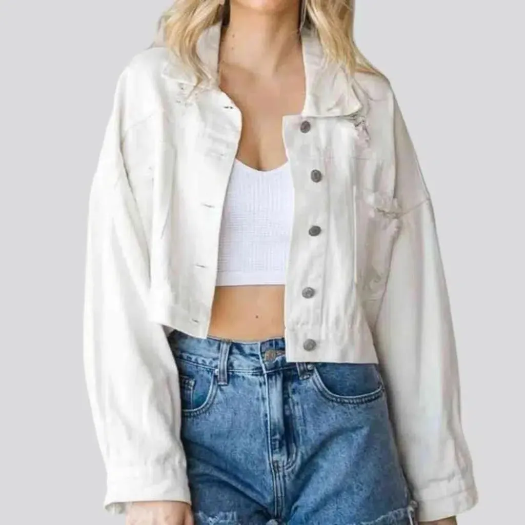 Distressed diamond jean jacket for women