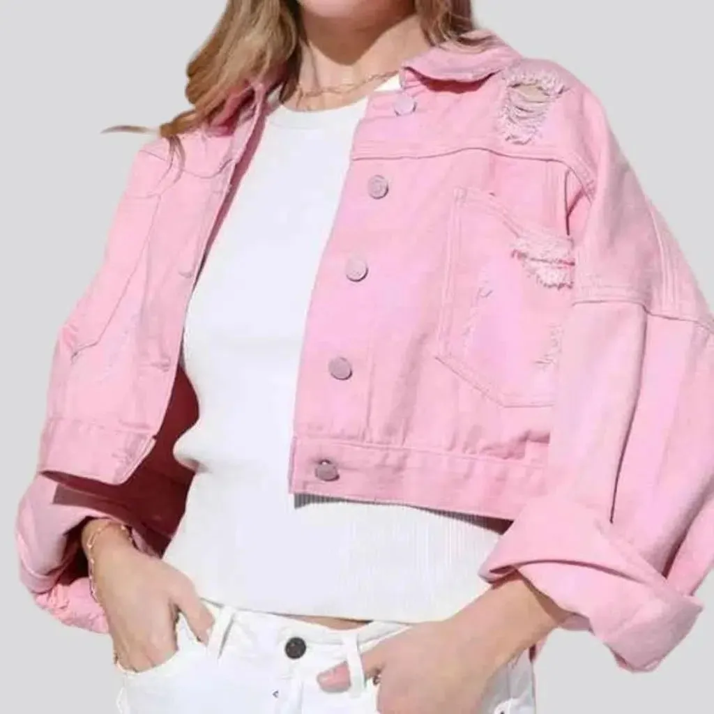 Distressed diamond jean jacket for women