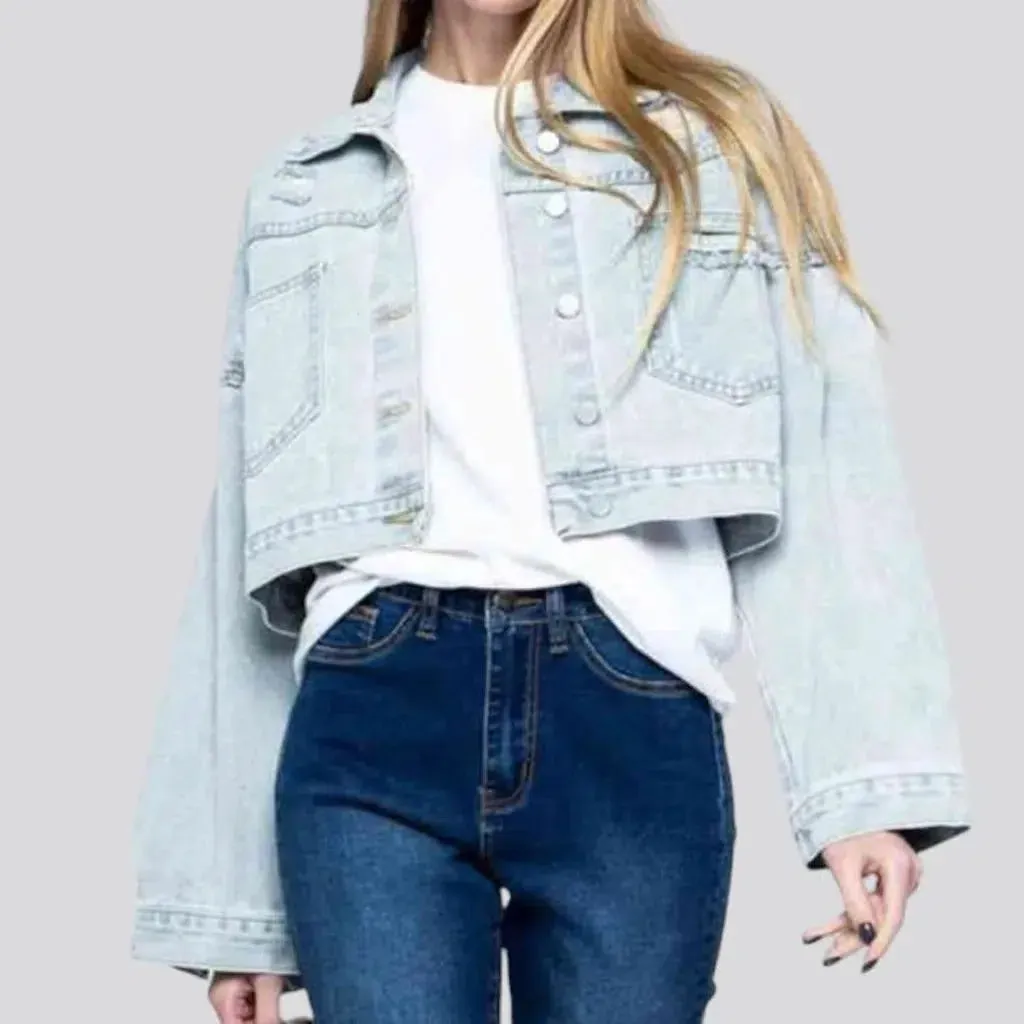 Distressed diamond jean jacket for women