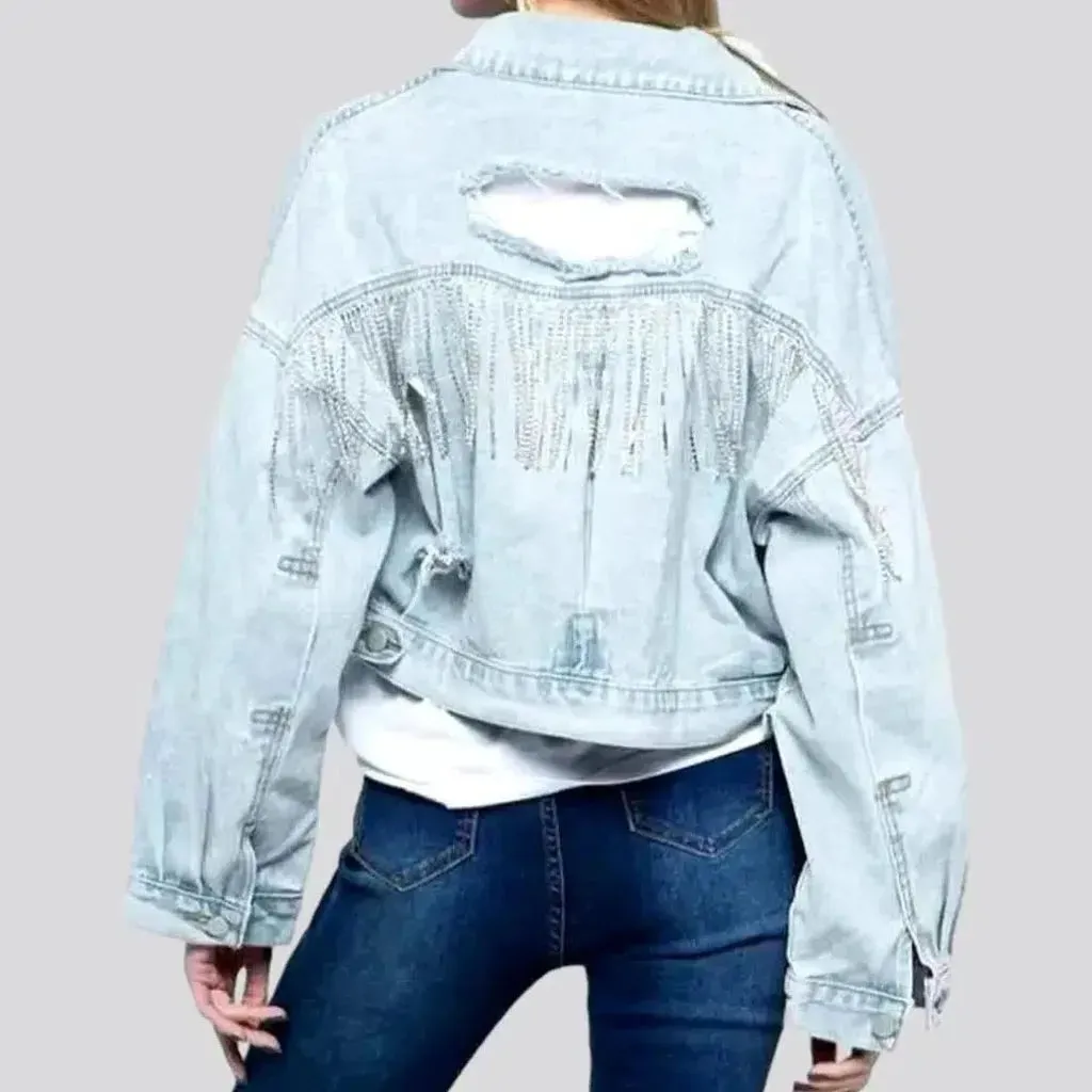 Distressed diamond jean jacket for women