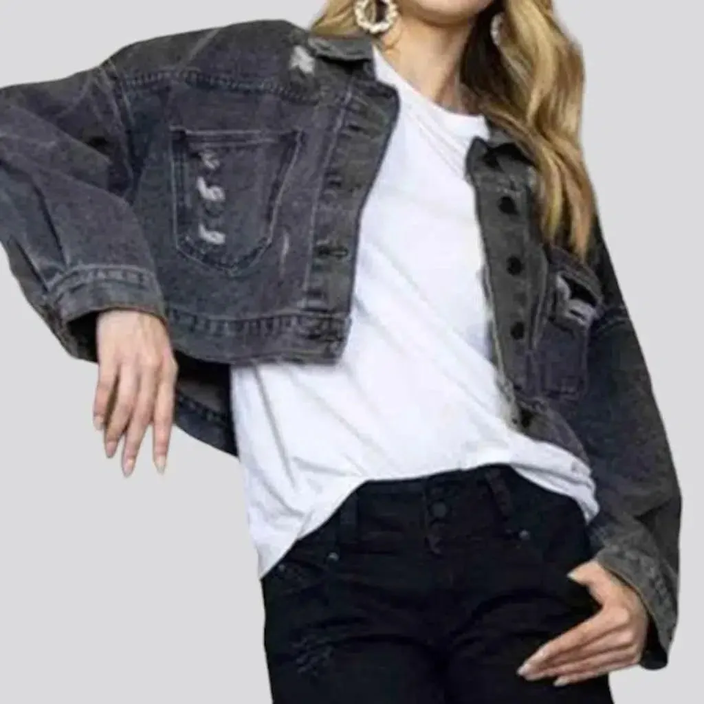 Distressed diamond jean jacket for women