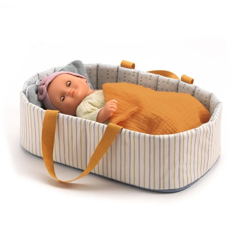 Djeco - Pomea - Blue Lines Doll Bassinet