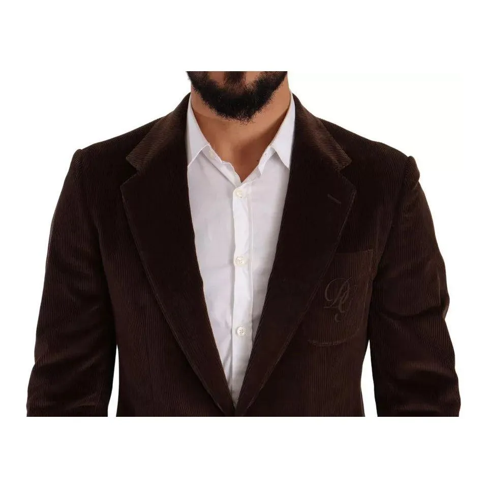 Dolce & Gabbana Brown Corduroy Slim Fit Coat DG Logo Blazer