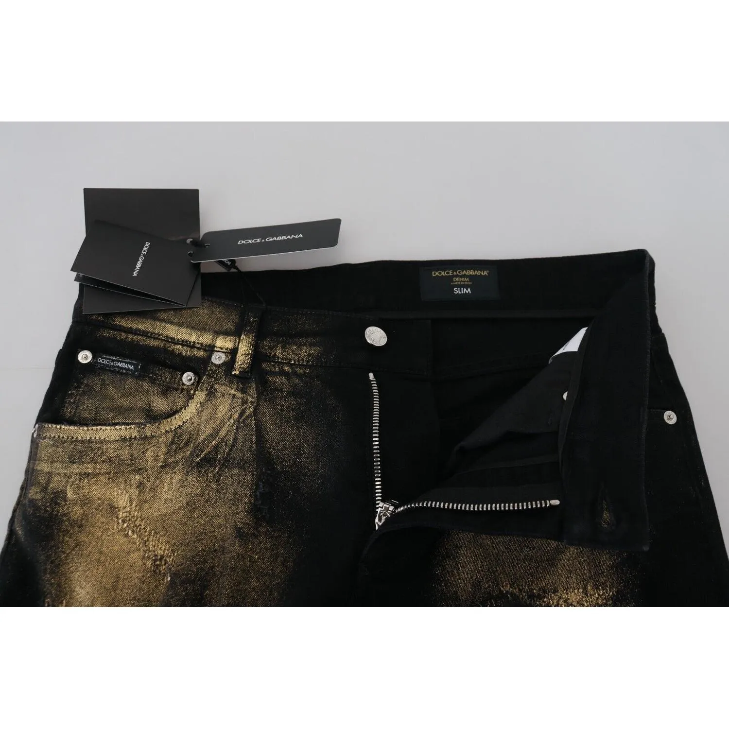 Dolce & Gabbana Elegant Black Gold Dust Jeans