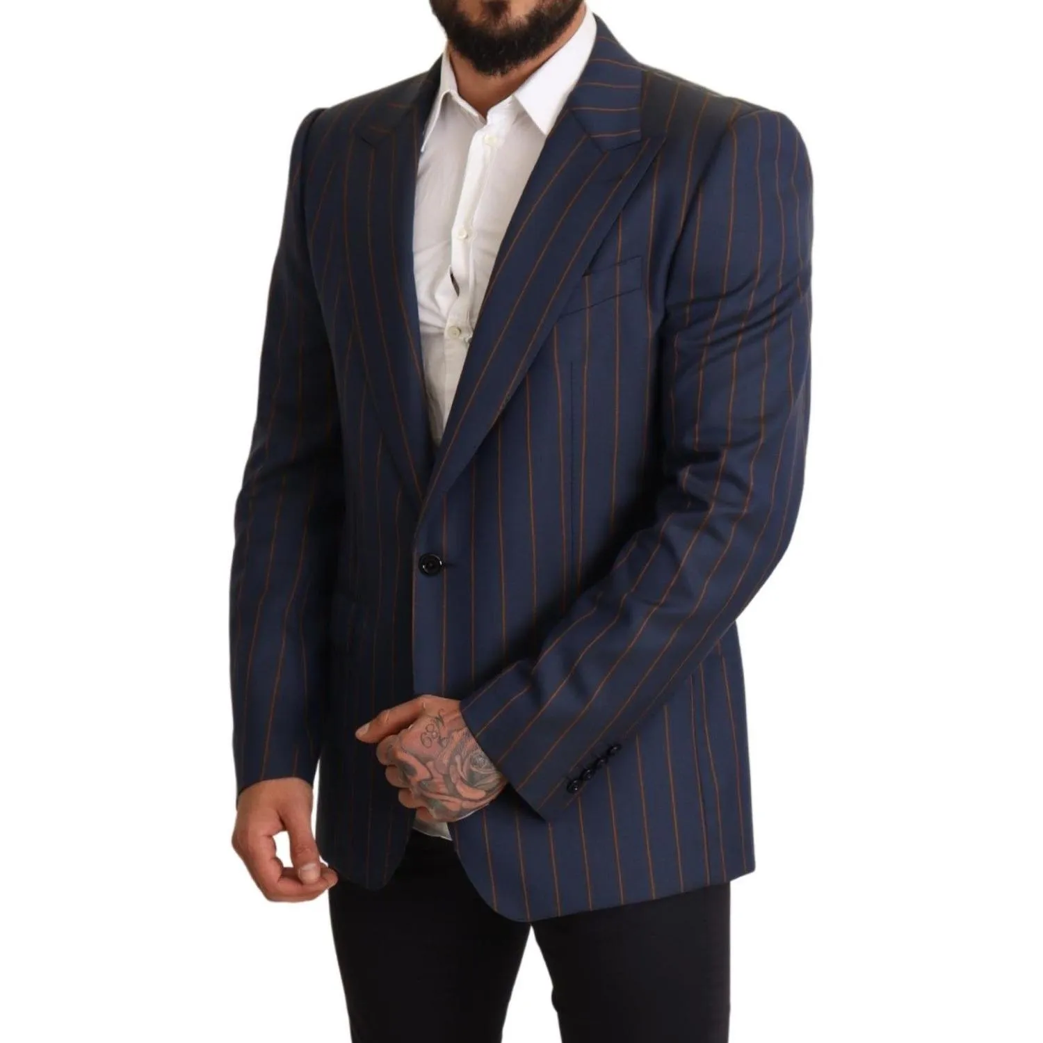 Dolce & Gabbana Elegant Slim Fit Blue Striped Wool Blazer