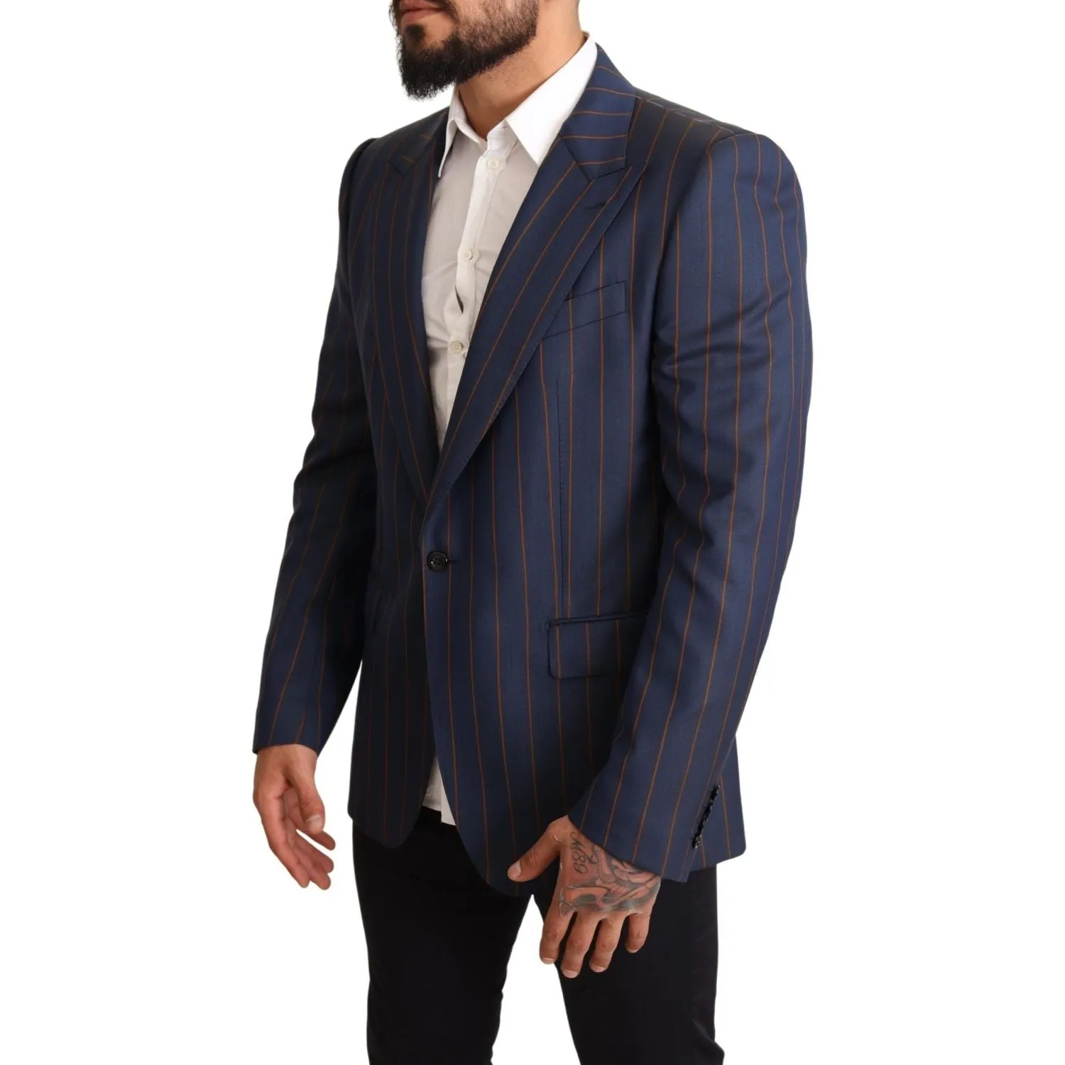 Dolce & Gabbana Elegant Slim Fit Blue Striped Wool Blazer