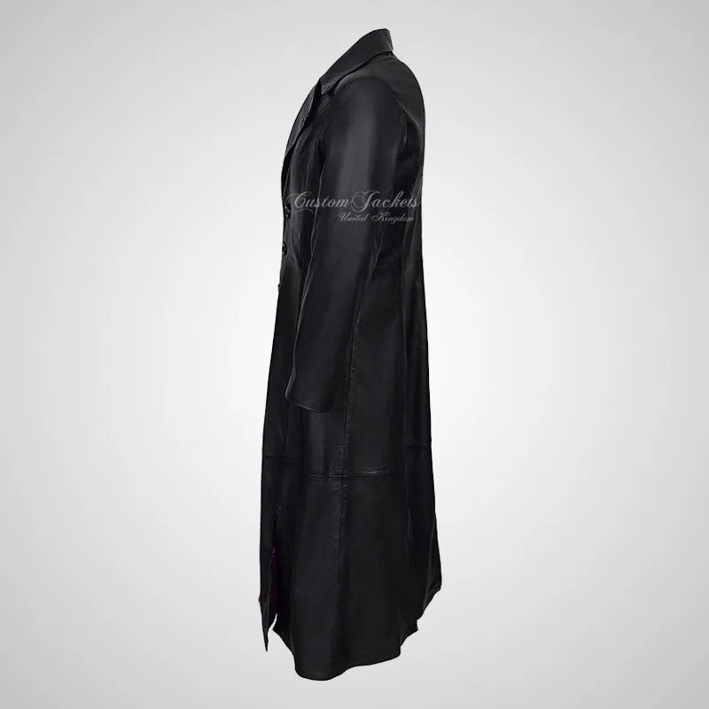 DRACULA Full Length Leather Coat Black Gothic Leather Coat