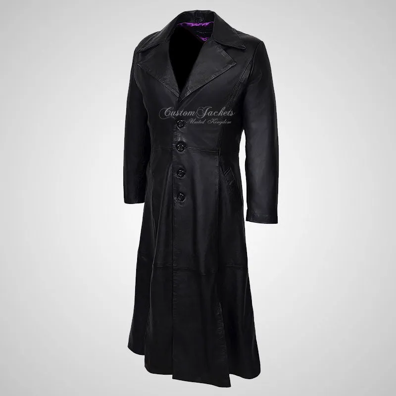 DRACULA Full Length Leather Coat Black Gothic Leather Coat