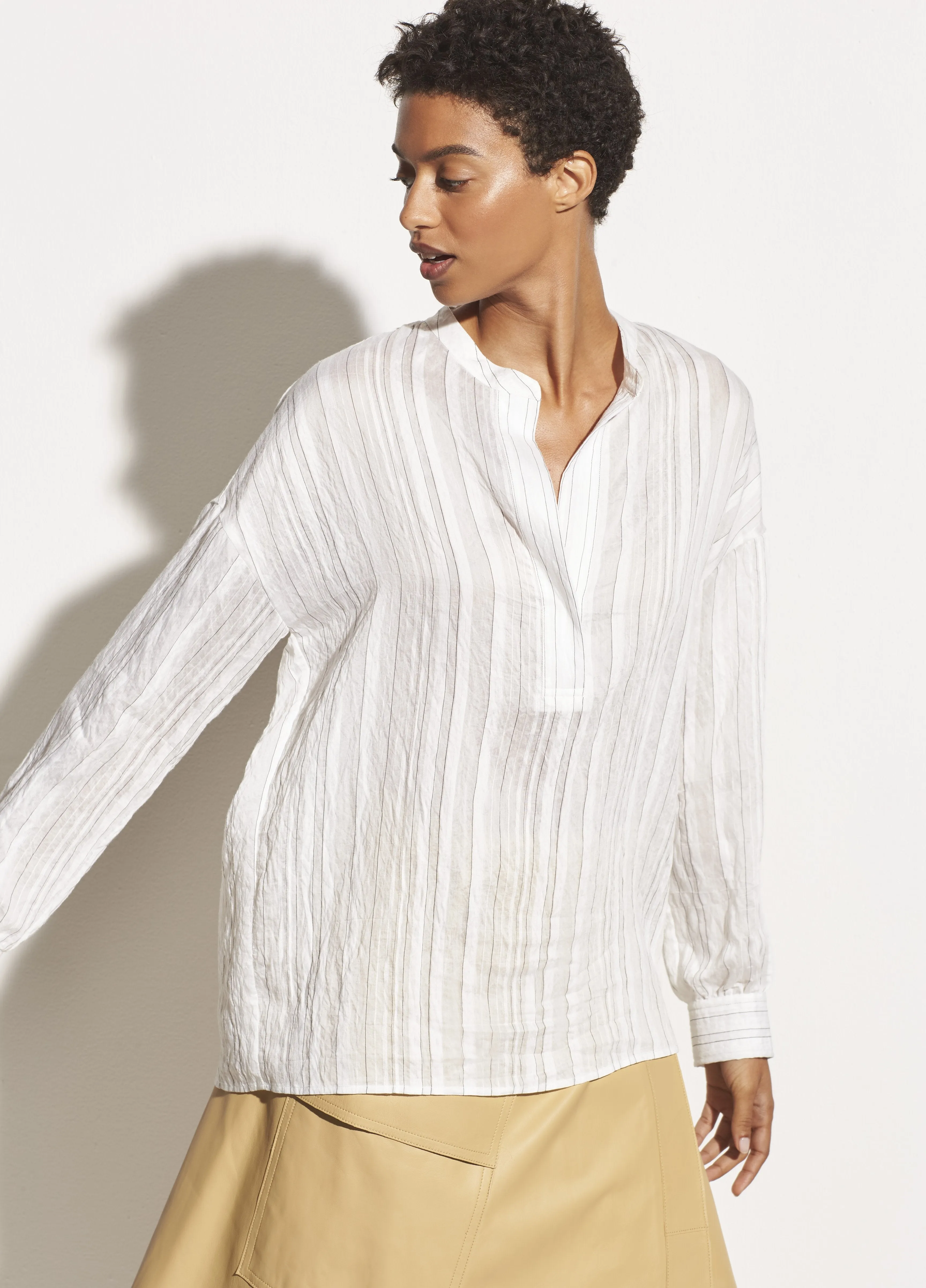 Drape Striped Pullover Blouse in Optic White