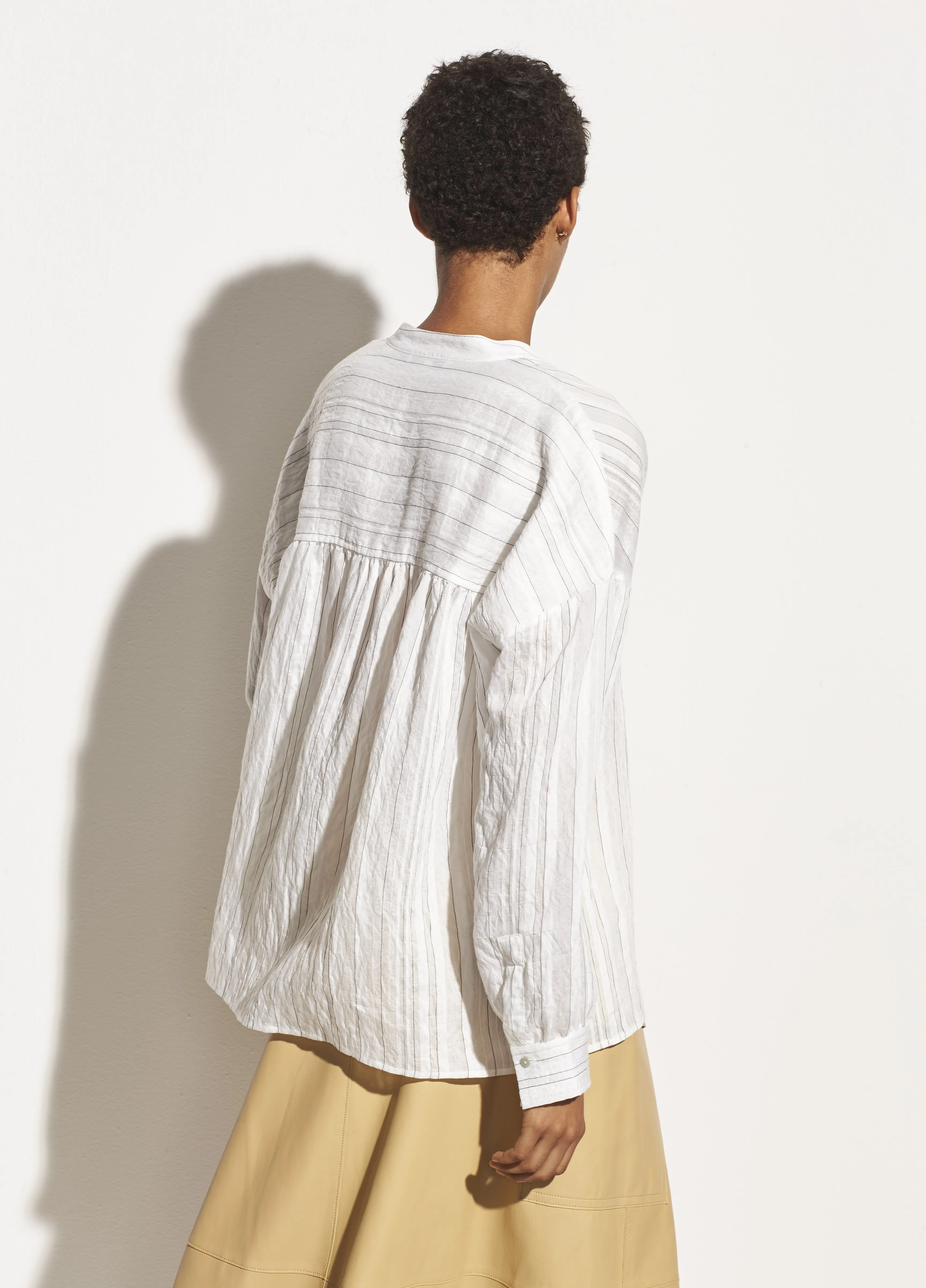 Drape Striped Pullover Blouse in Optic White