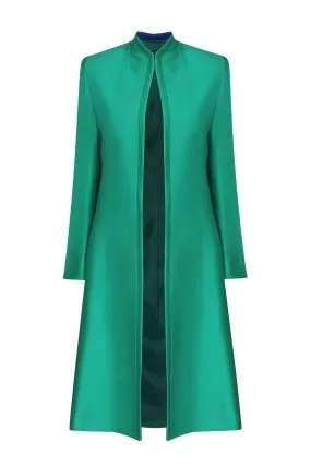 Dress Coat in Green Sateen Viscose/Cotton - Leila