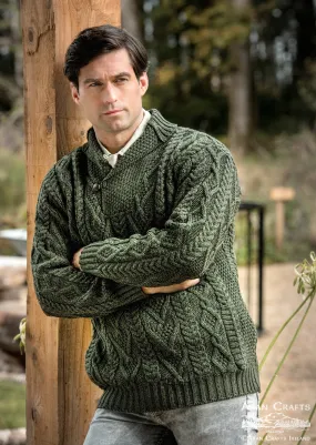 Dublin Shawl Collar Aran Sweater | Green