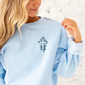 Embroidered Floral Cross Comfort Colors Lightweight Crewneck Sweatshirt