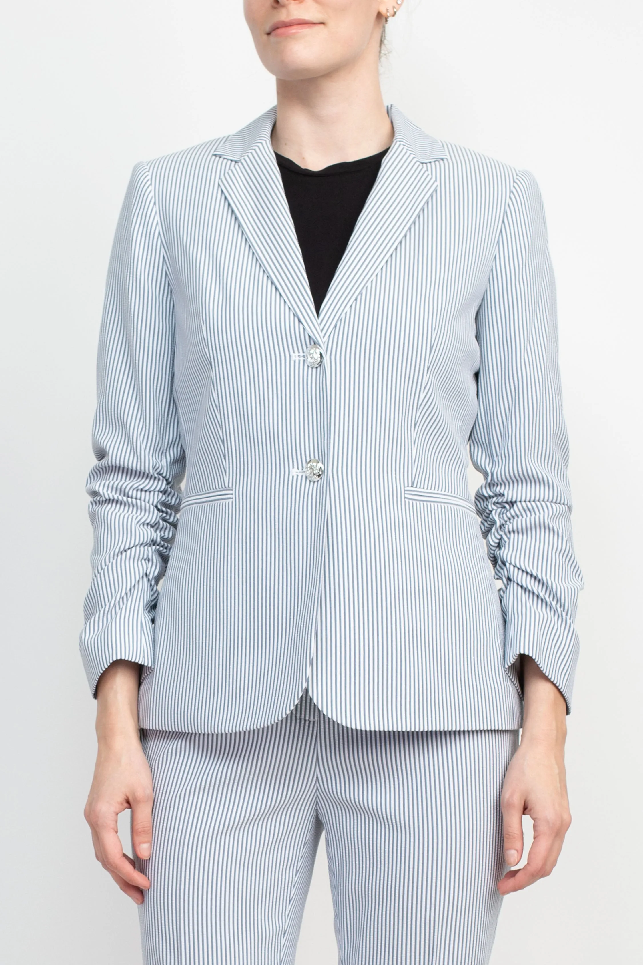 Emily Notched Collar 2 Button 3/4 Sleeves Jacket With Matching Crepe Pants