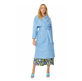 Faux Suede Animal Print Trench Coat Blue