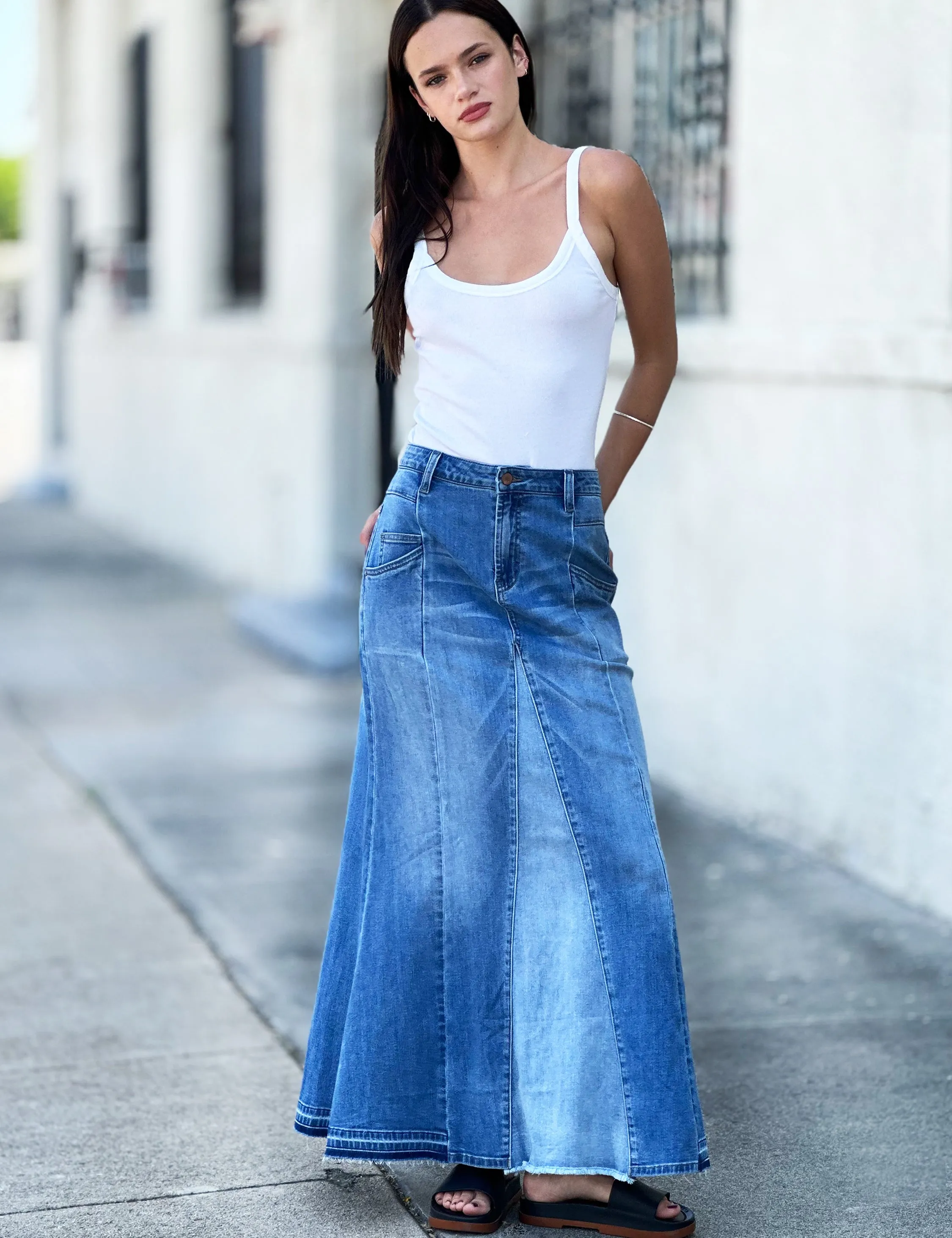 Flare Bliss Maxi Denim Skirt