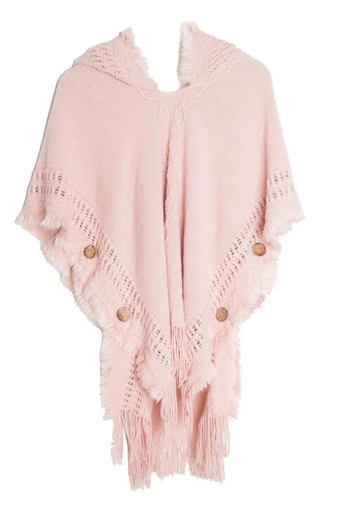 Fringe Hem Hooded Poncho