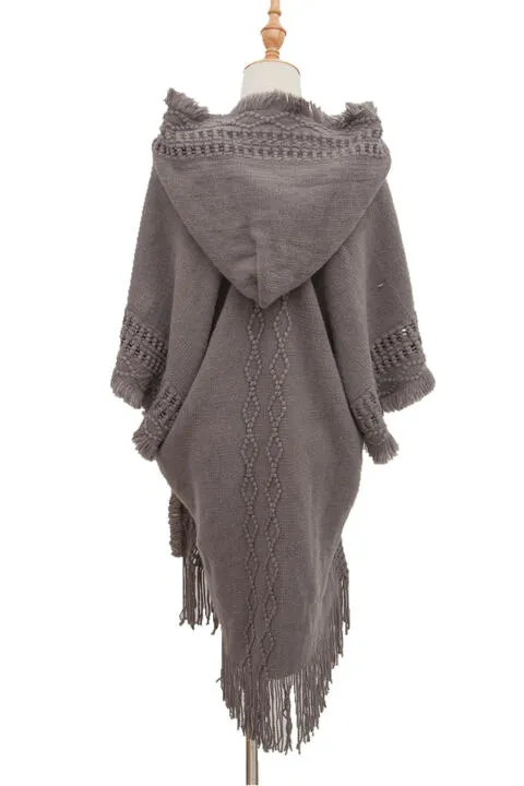 Fringe Hem Hooded Poncho