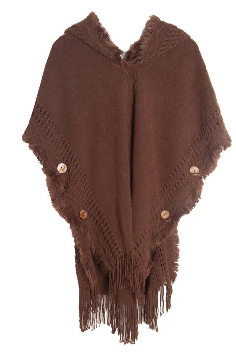 Fringe Hem Hooded Poncho