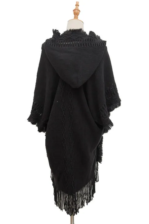 Fringe Hem Hooded Poncho