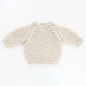 Garter Stitch Crew Neck Sweater Natural