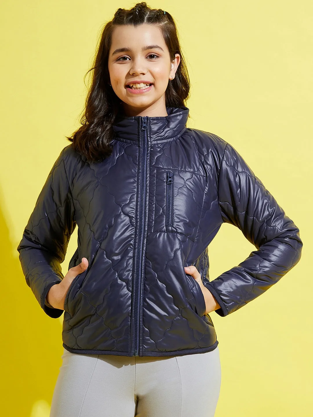 Girls Navy Quilted Jacket - Lyush Kids