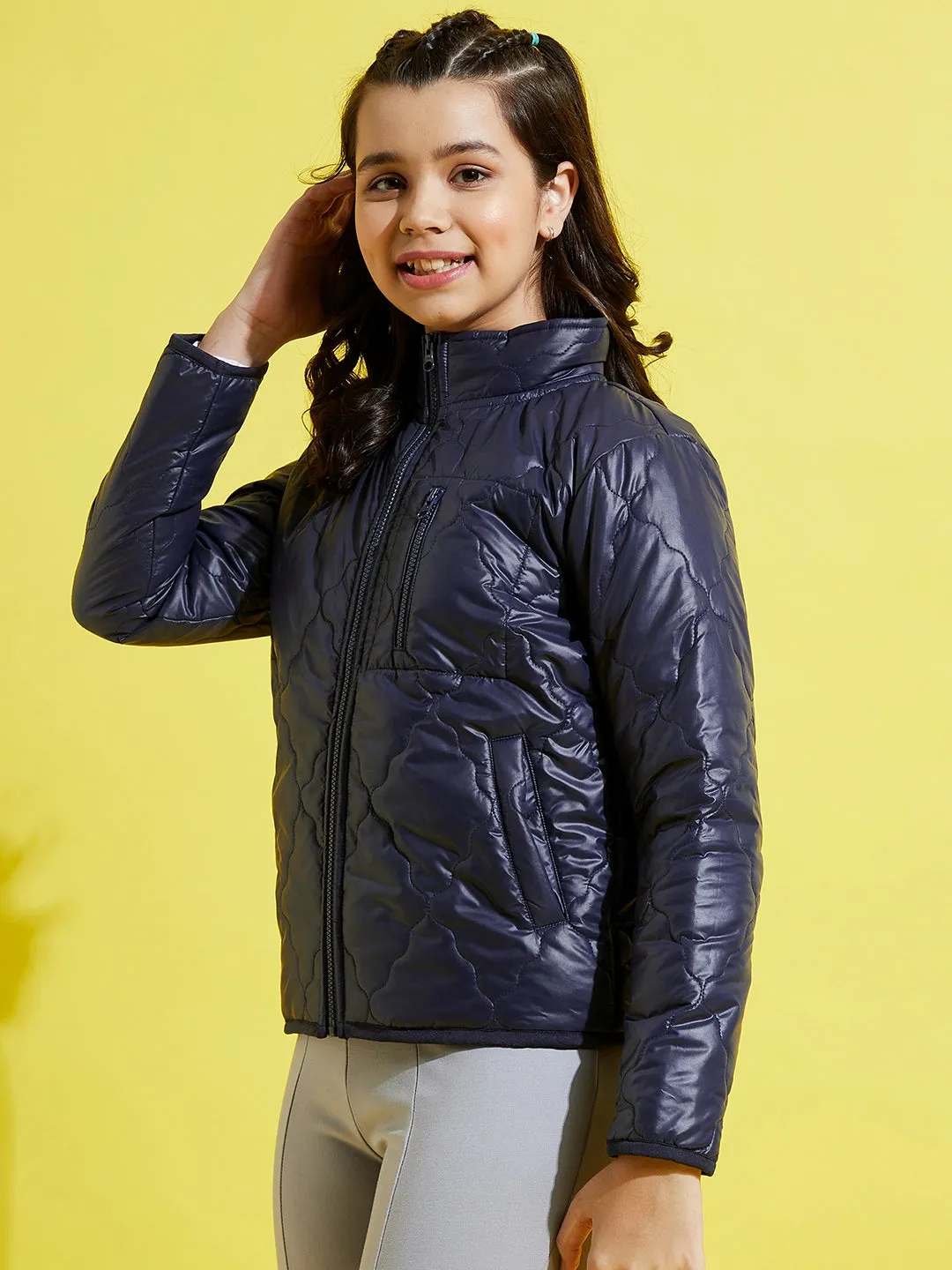 Girls Navy Quilted Jacket - Lyush Kids