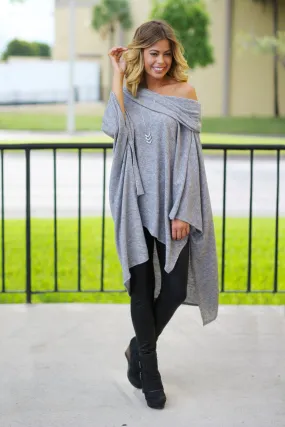 Gray Off Shoulder Poncho