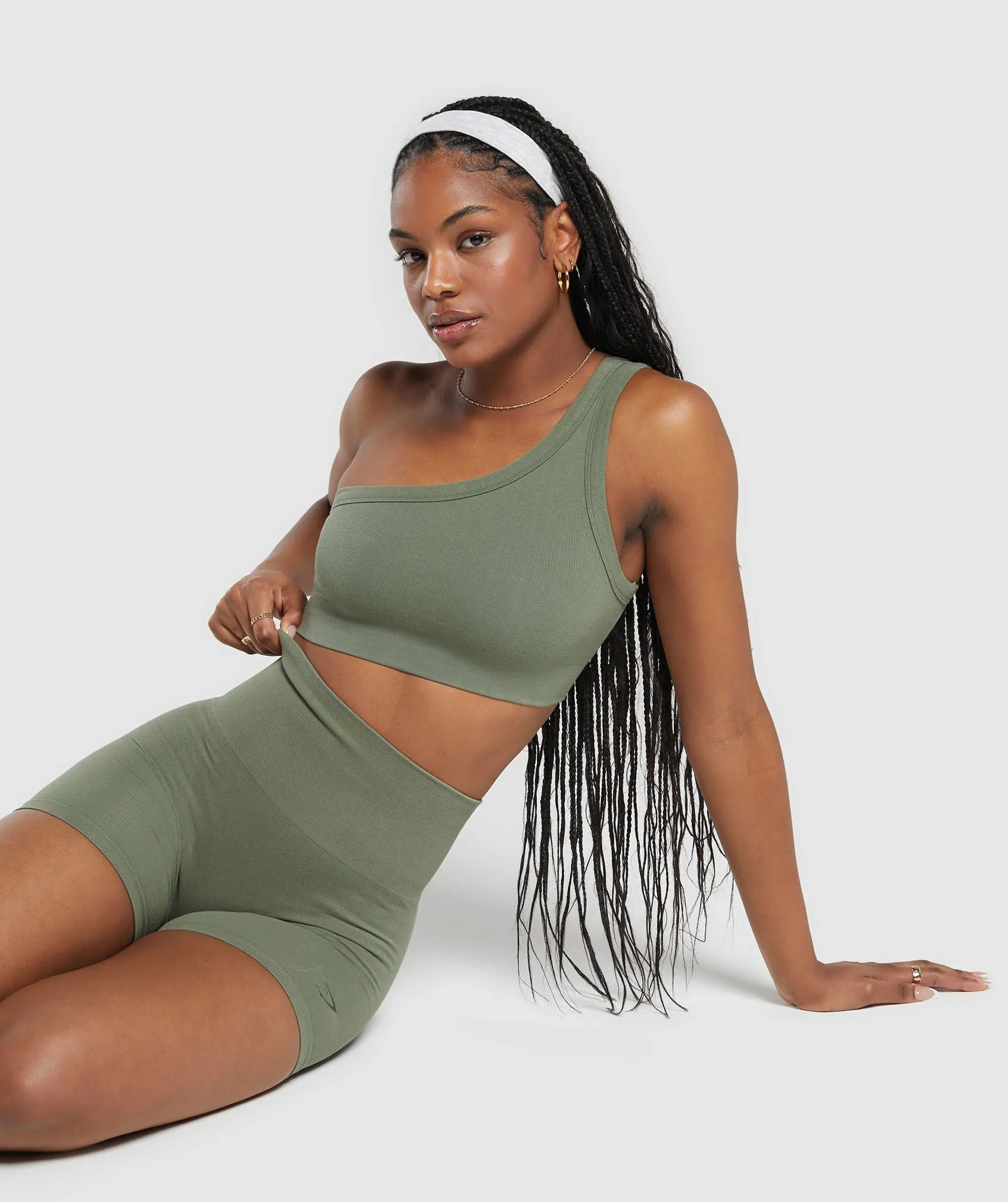 Gymshark Ribbed Cotton Seamless One Shoulder  Bra - Base Green